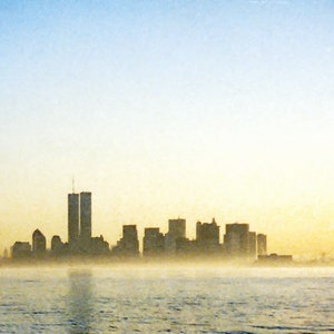 TwinTrade Towers in the Mist. Copyrighted John Harmon 1989