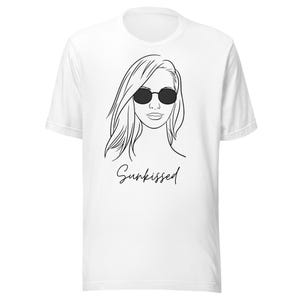Shadow Line “Sunkissed” Girl in Sunglasses Tee – Vintage Sketch Line Art T-Shirt – DTG Print Unisex Fit, XS–5XL, 6 Colors