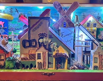 Handcrafted Wooden Mini Village with Lights