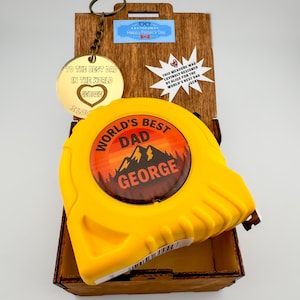 No One Measures Up - Personalized 25ft Tape Measure with Wooden Gift Box - Father&#39;s Day Gift from Daughter or Son - Custom Keepsake for Dad