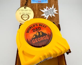 Personalized Stanley Tape Measure with Wooden Gift Box: Father's Day Keepsake