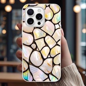 Phone case stunning mother of pearl stained glass case for iPhone reflective glass phone cover