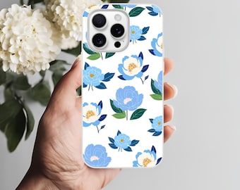 Blue Peony Flower Phone Case: Coastal Cottagecore iPhone Cover