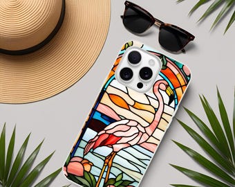 Funda para iPhone con flamenco rosa y vitral: cubierta protectora flexible