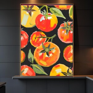 Impressions beaux-arts de tomates vives, décoration de cuisine, oeuvre d'art murale nature, cadeau pour les gastronomes, décoration d'intérieur colorée