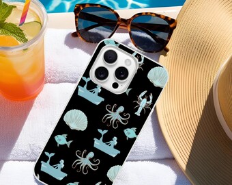 Custodia per iPhone costiera, sirena, aragosta, custodia per telefono Cottagecore