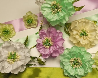 One video file of tutorial : Small secret of ribbon flowers, one seam, lush flower, easy way and  beautiful natural result