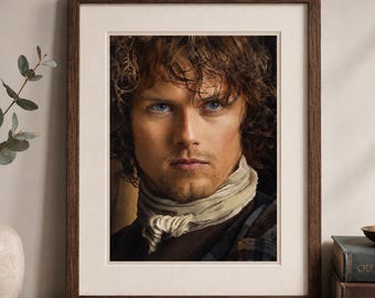Jamie Fraser Oil Print, Scottish Highland Warrior Portrait, Outlander-Inspired Wall Art, Reading Nook Decor