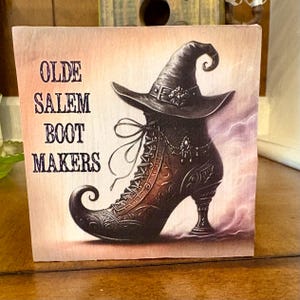 Halloween Hexe Boot Kantensitzer: Decoupage umweltfreundliches Holz