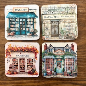BOOKSTORE COASTERS ~ Handcrafted coasters, a perfect gift for the readers in your life! Decoupage on environmentally friendly wood.
