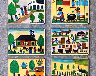 Clementine Hunter Rustic Folk Art Southern Fridge Magnet Collection Primitive Kitchen Decor Handmade