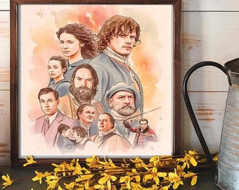 Outlander Actors Gift, Watercolor Cast Art, Scottish Decor (Physical Print)