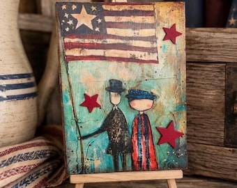 Primitive Americana Sign Handmade Colonial Decor Rustic Folk Art Vintage Patriotic Decor (5" x 7")