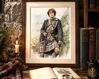 Jamie Fraser, Outlander-Inspired Kilt Print, Highland Warrior Wall Art, Historical Romance Decor, Outlander Gift