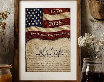 America 250 Print: Primitive Americana, Vintage Patriotic Flag Art 1776-2026 (Physical Print)