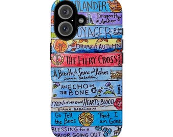 Outlander Phone Case: Outlander Bookstack, All Ten Novels, Jamie Claire Watercolor Fan Art