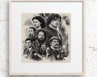 Outlander Wall Art Print: Cast, Charcoal Style Print, 3 Sizes