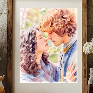 Quadro da parete di Outlander - Jamie e Claire, stampa in stile matita colorata, 3 misure