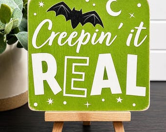 Halloween Mini Wood Sign, Spooky Shelf Decor, Tiered Tray Art, Handcrafted Easel Display