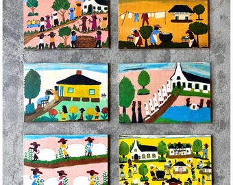 Clementine Hunter Folk Art Wood Magnets, Southern Primitive Decor Collection