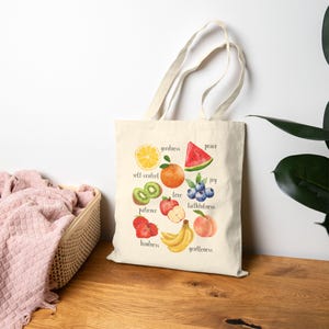 Fruits of the Spirit Canvas Tote Bag, Christian Canvas Tote Bag, Christian Apparel, Religious Bag, Gift for Christian Women