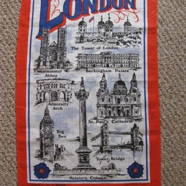 40% off SALE London Tourist Sites Linen Tea Towel by Dunmoy - was 14/now 8.40