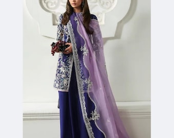 Embroidered Raw Silk Shalwar Kameez: Pakistani Partywear Nikkah Dress