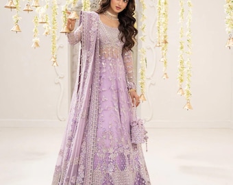 Met de hand verfraaide Pakistaanse maxi-huwelijksjurk, bruidsjurken, feestjurken