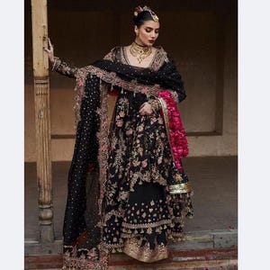 Embroidered Organza Pishwas Dress: Pakistani Indian Wedding Attire