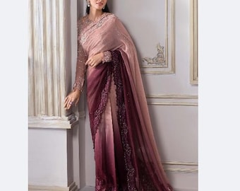 Embroidered Chiffon Saree Suit: Pakistani Indian Wedding Dress
