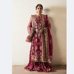 Pakistani Indian women pure organza maxi suit, Hit Maria B Design Heavy embroidery, Hand work, Party wear, wedding collection, salwar kameez