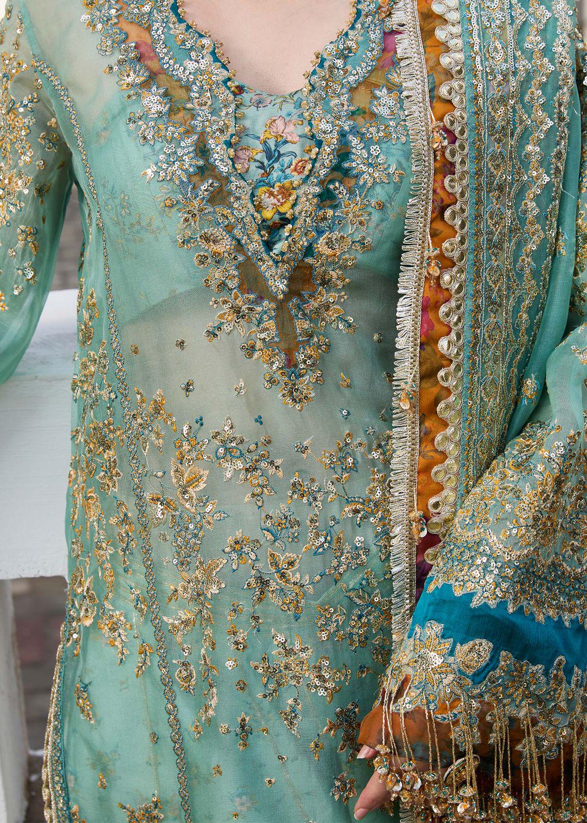 sea green color dress pakistani UA-76 (Sea Green) Embroidered Linen 3 Pc Pakistani Dress main image 1