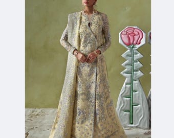 Hand Embroidered Organza Lehenga: Pakistani Indian Wedding Dress