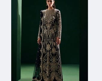 black and green dress pakistani Buy Anarkali Gown Green Embroidered Pakistani Wedding Clothing Online for  Women in USA