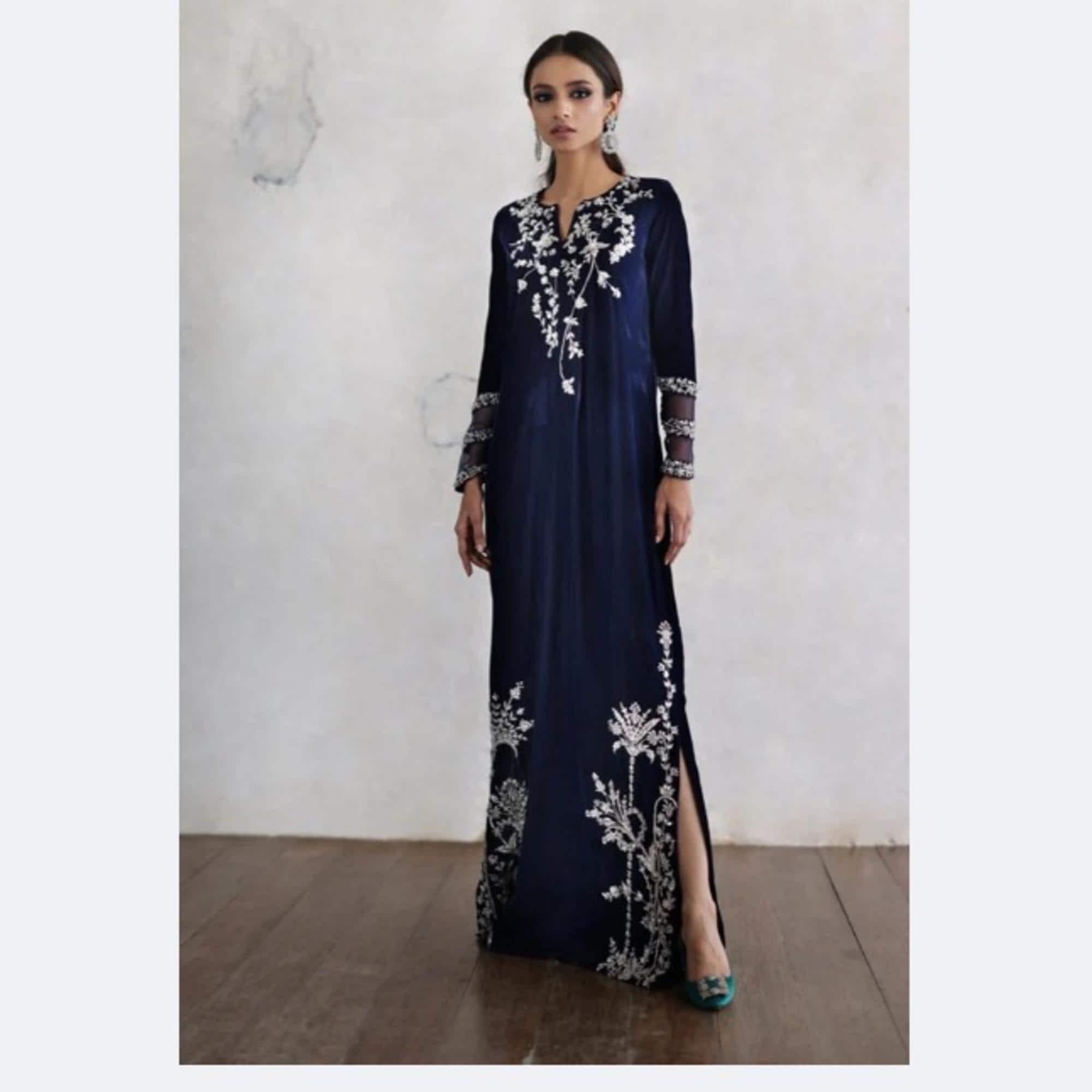 Handmade Raw Silk Kaftan Dress: Pakistani Indian Wedding, Bollywood Style