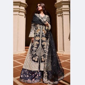 Pure Black Custom Stitch Pakistan  Women Maxi, Hand Made Lehenga, Fully Embroidered, Wedding Collection,  Indian Women Pure Organza Maxi