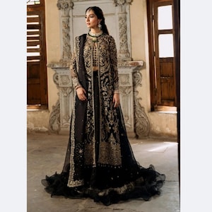 Black Embroidered Lehenga: Maria B Designer Indian Wedding Dress