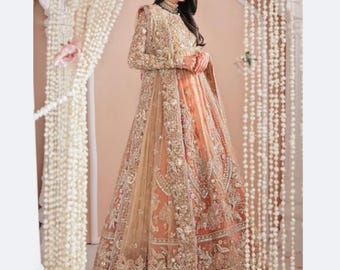 Custom Stitch Pakistan Indian Women Maxi Maria B Hand Made Lehenga, Embroidered Wedding Wear.