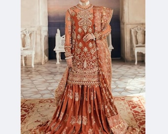 Heavy Embroidered Pakistani Wedding Dress, Organza Maxi, Ready to Wear
