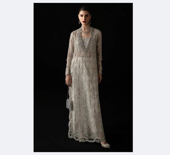 slim fit dress slacks Twilight Black Embellished Raw Silk Gown 9XL / Raw Silk / Made to Order in 30-35 Days