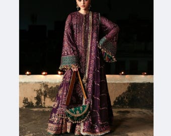 Handmade Embroidered Pakistani Wedding Lehenga, Chiffon Dupatta