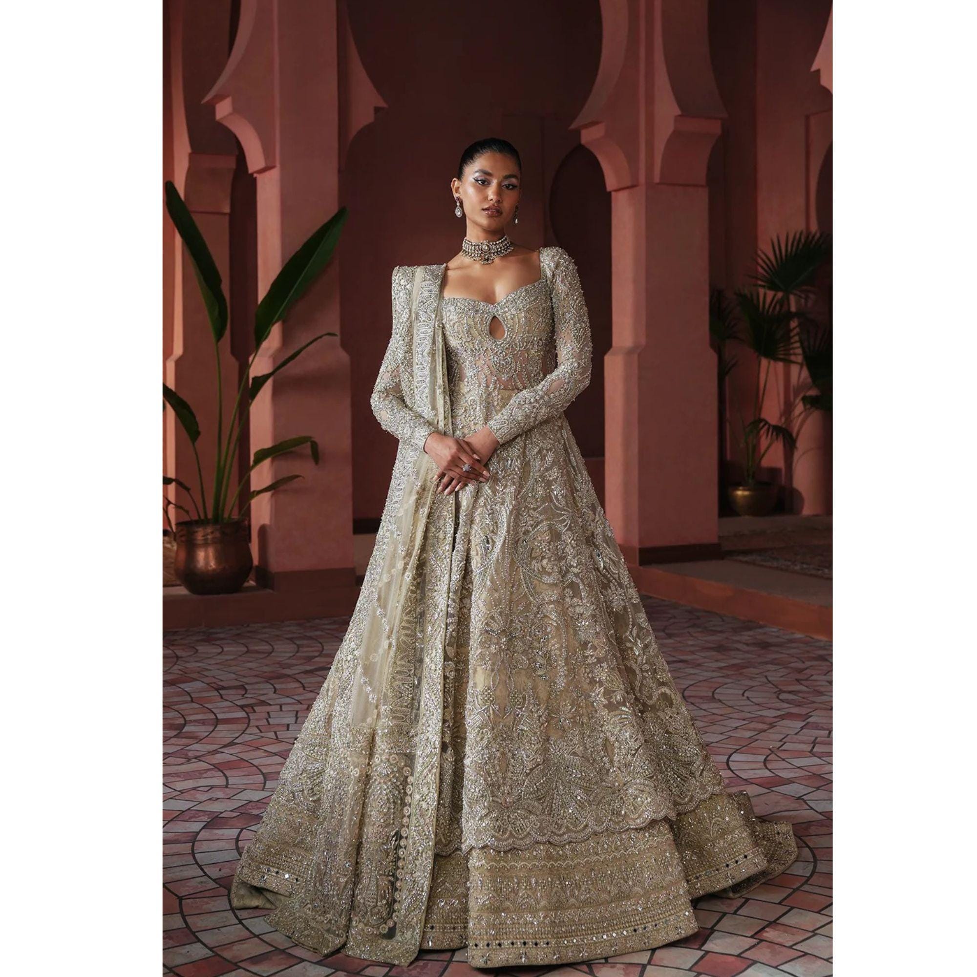 Beige Pakistani Wedding Dress