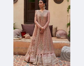 Handmade Embroidered Organza Maxi Suit, Pakistani Indian Wedding Collection