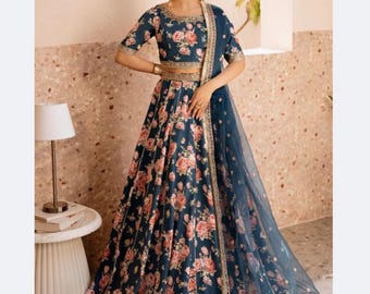 Embroidered Raw Silk Lehnga Choli: Pakistani Indian Wedding Dress