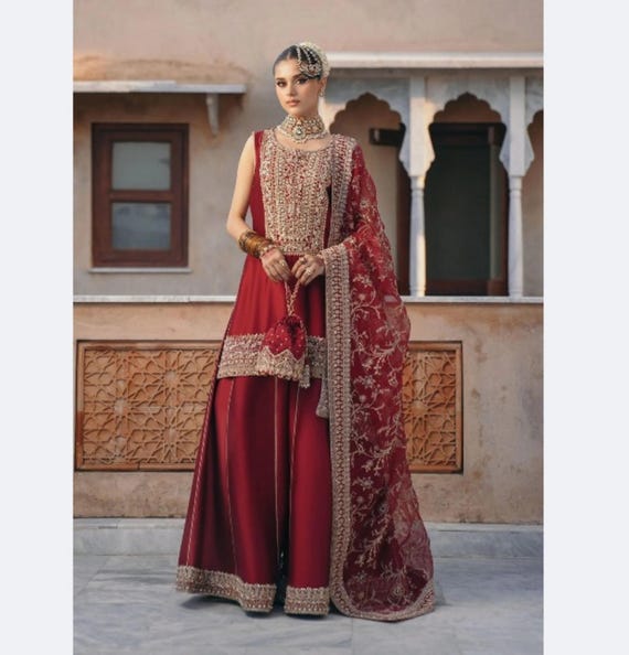 fitted lace wedding dress Roka Nikah Wear Stitch Pakistani Indian Women's Stitched Anarkali Gown –  designerharsha.com
