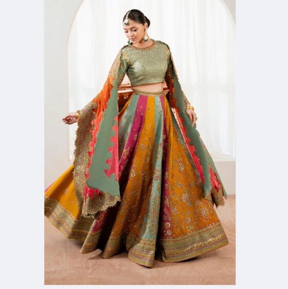 green and orange mehndi dress Olive Green Satin Mini Dress main image 1