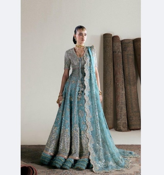 aqua blue dress for wedding pakistani Aqua Blue Georgette Dual Color Palazzo Suit For Indian & Pakistani Wedding Festival