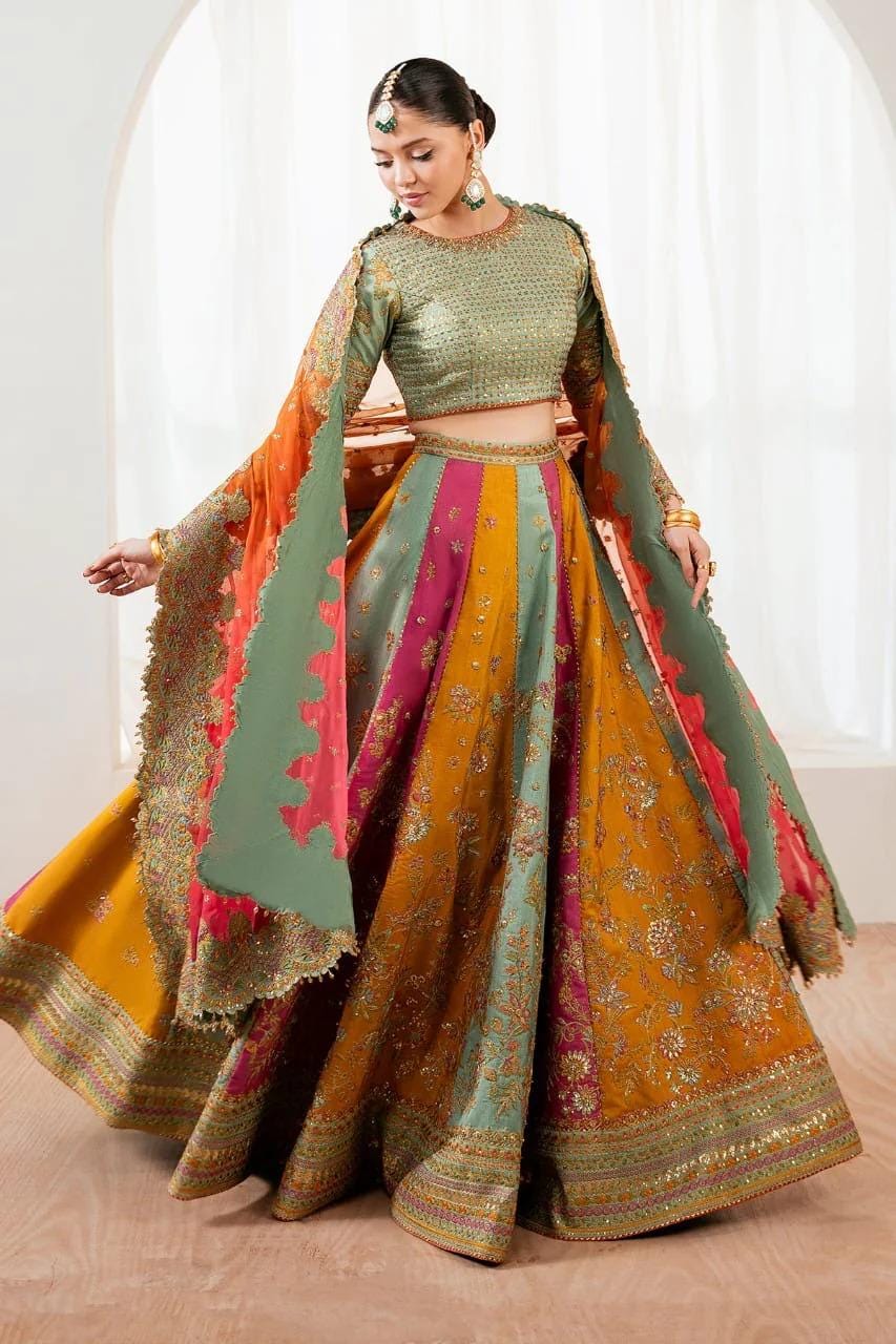 green emerald velvet dress Hand embroidered Bridal mehndi outfit  Pastau