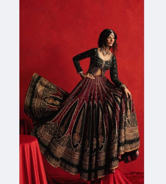 red and black pakistani bridal dresses Black Wedding Dress, Handmade Embroidered Red Lehenga: Pakistani Bridal  Dress Gown,