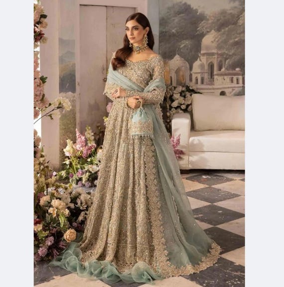maria b formal wedding dresses Custom Embroidered Pakistani Dress: Design Light Pink Print
